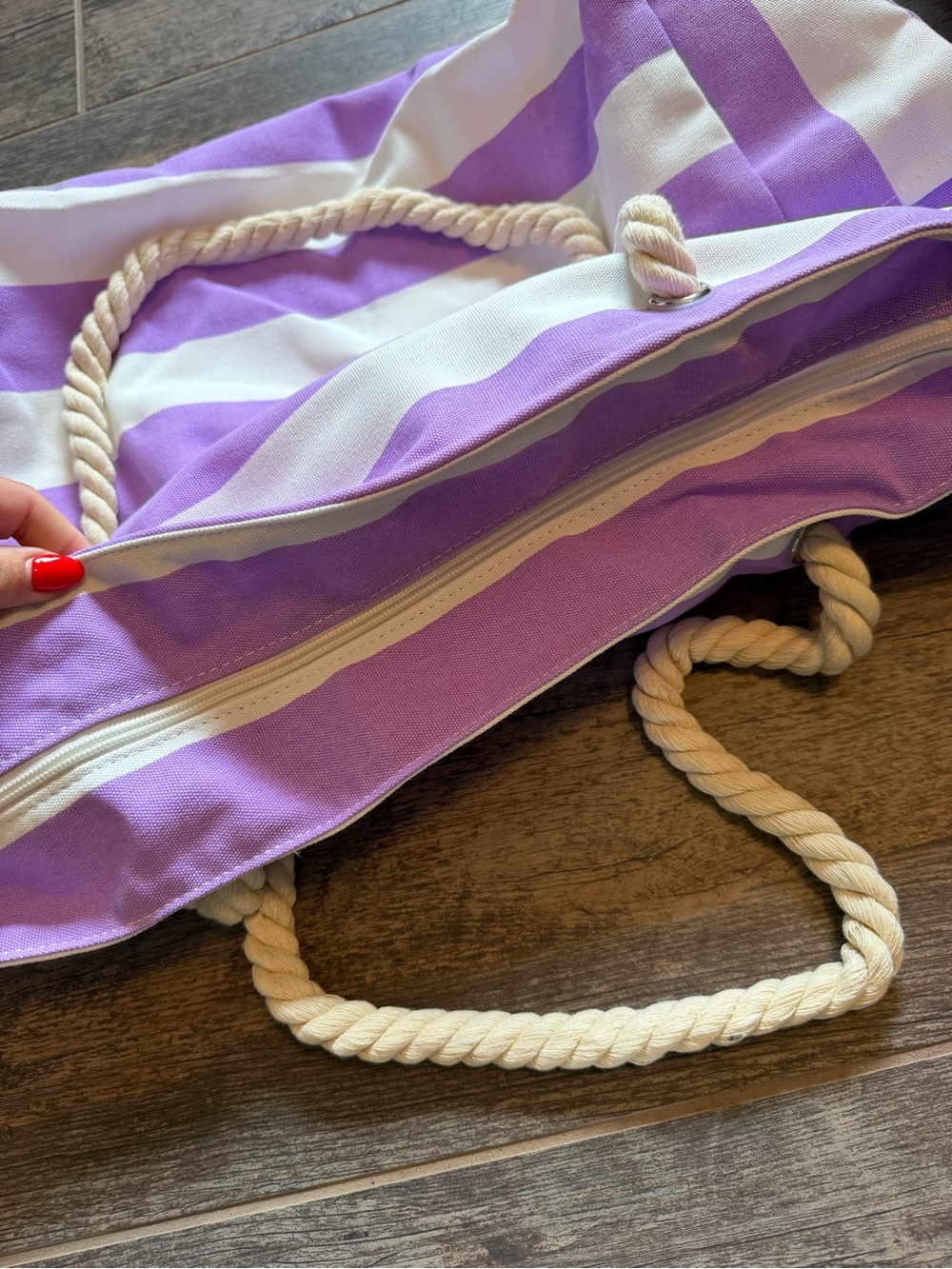 Lavender & Cream Striped Rope-Handle Tote - Picture 3 of 5